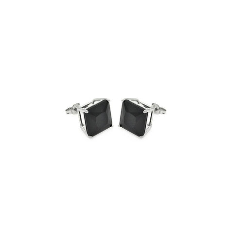 .925 Sterling Silver Rhodium Plated Black Square Cz Stud Earring -4mm