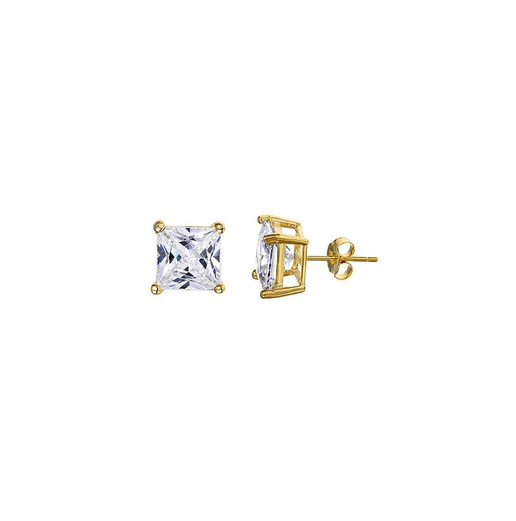 .925 Sterling Silver Gold Plated Princess Cut Cz Stud Earrings 4mm