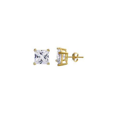 .925 Sterling Silver Gold Plated Princess Cut Cz Stud Earrings 4mm