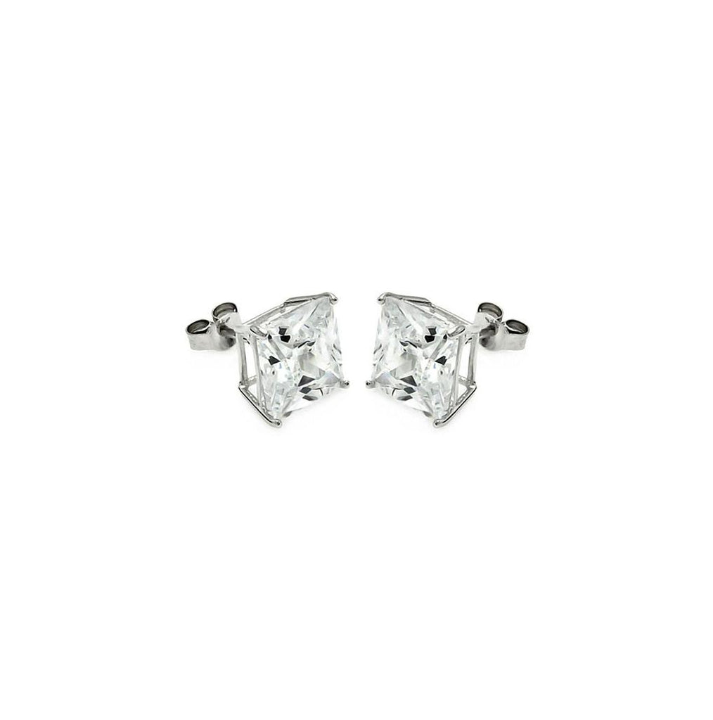 .925 Sterling Silver Rhodium Plated Square Clear Cz Stud Earring Ste00599clr-5mm