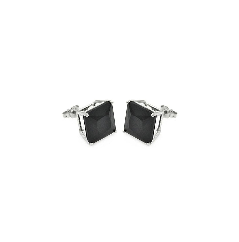 .925 Sterling Silver Rhodium Plated Square Black Cz Stud Earring Ste00599blk-5mm