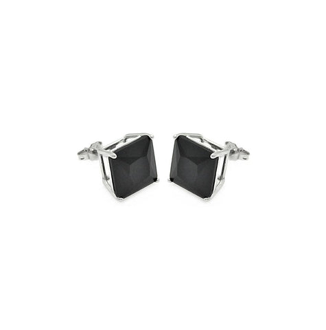 .925 Sterling Silver Rhodium Plated Square Black Cz Stud Earring Ste00600blk-6mm