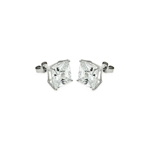 .925 Sterling Silver Rhodium Plated Square Clear Cz Stud Earring Ste00600clr-6mm