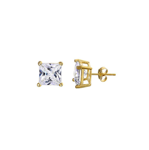 .925 Sterling Silver Gold Plated Princess Cut Cz Stud Earrings 6mm