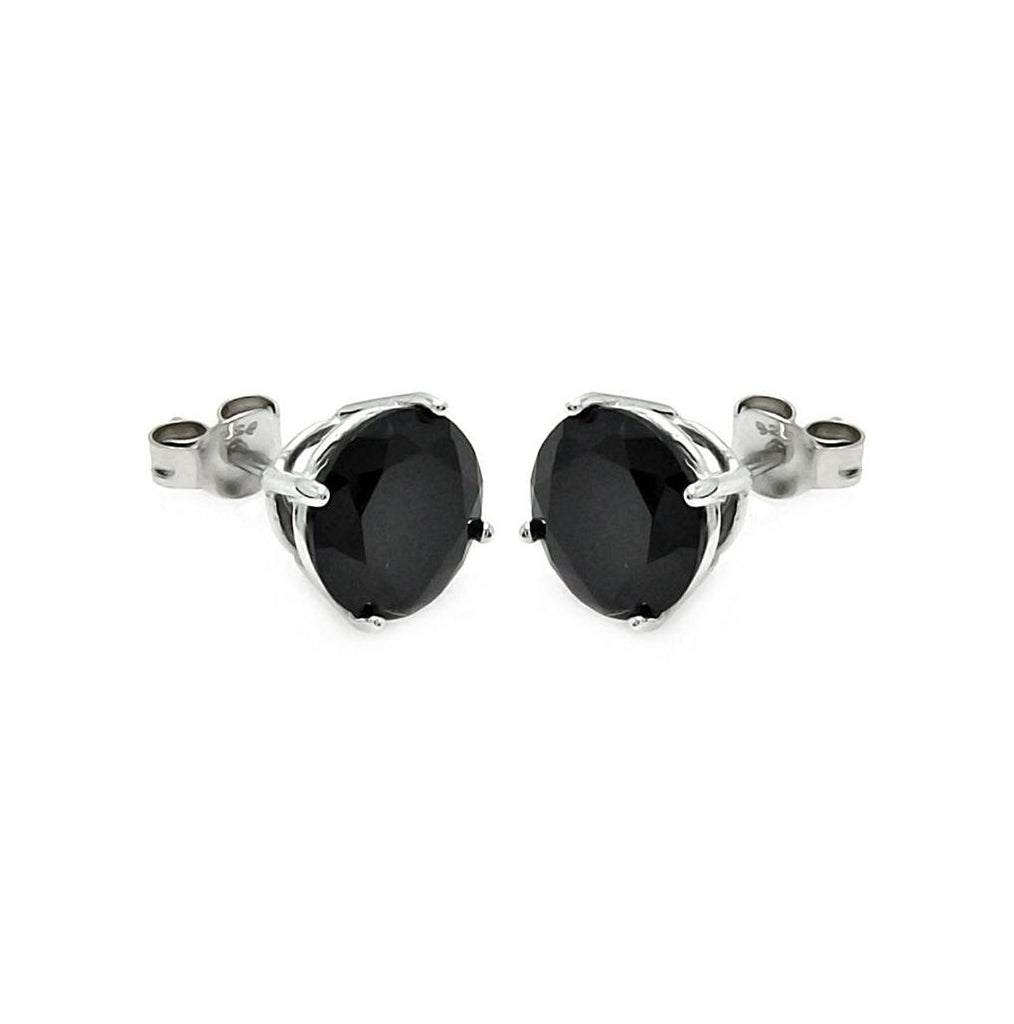 .925 Sterling Silver Rhodium Plated Round Black Cz Stud Earring Ste00602blk-8mm