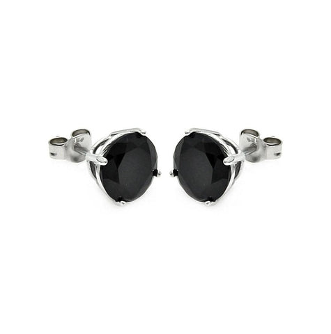 .925 Sterling Silver Rhodium Plated Round Black Cz Stud Earring Ste00602blk-8mm