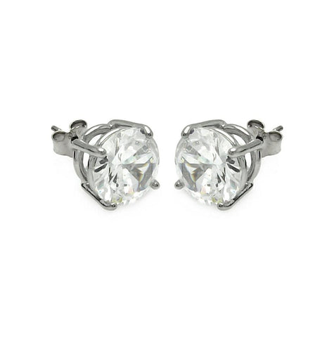 .925 Sterling Silver Rhodium Plated Round Clear Cz Stud Earring Ste00602clr-8mm