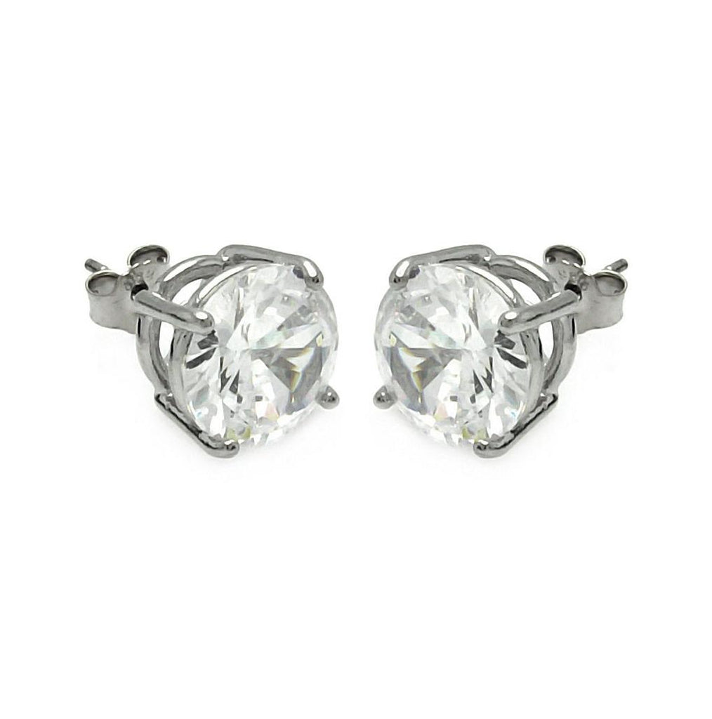 .925 Sterling Silver Rhodium Plated Round Clear Cz Stud Earring Ste00603clr-9mm