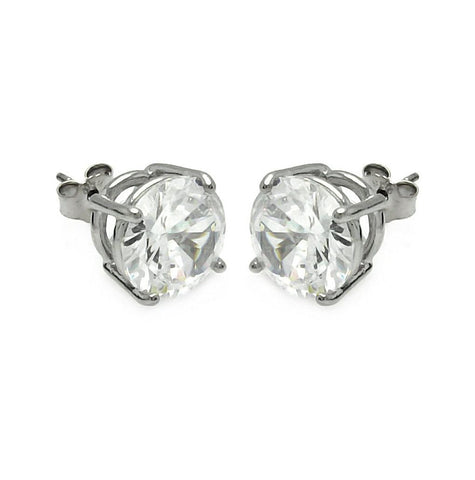 .925 Sterling Silver Rhodium Plated Round Clear Cz Stud Earring Ste00603clr-9mm