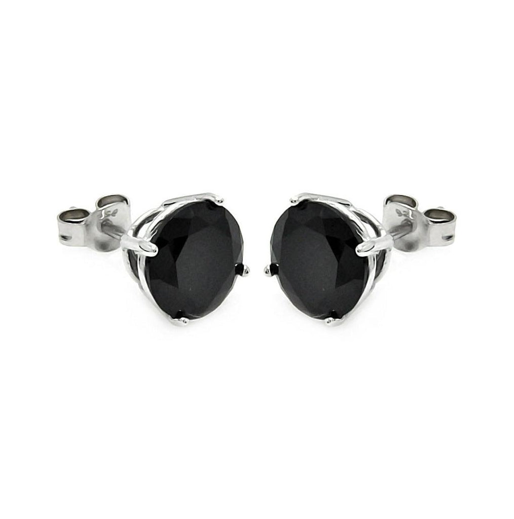 .925 Sterling Silver Rhodium Plated Round Black Cz Stud Earring -9mm