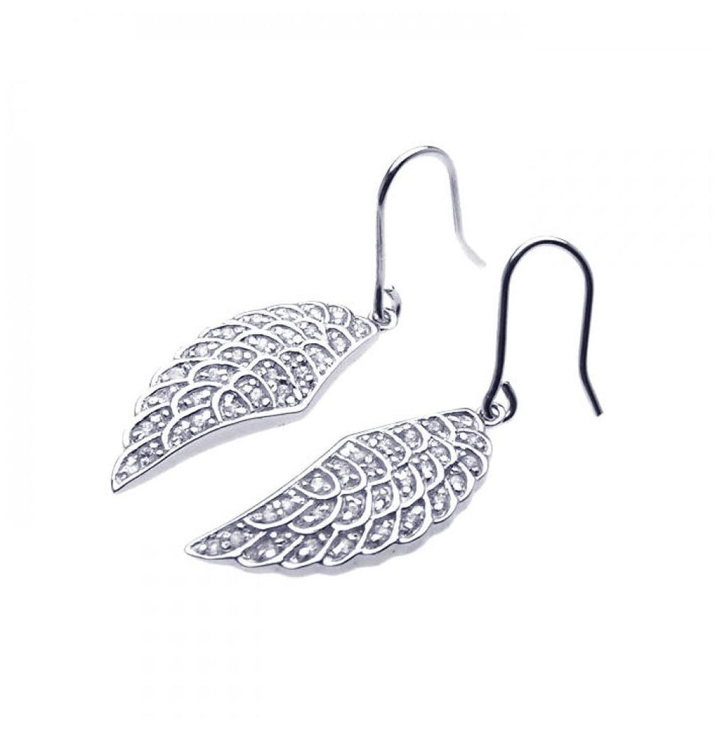 .925 Sterling Silver Rhodium Plated Wing Cz Hook Earring