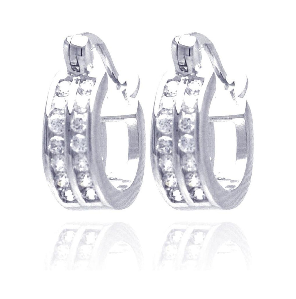 .925 Sterling Silver Rhodium Plated Round Clear Cz Hoop Earring