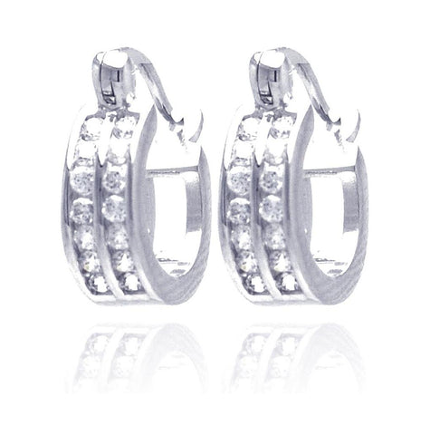 .925 Sterling Silver Rhodium Plated Round Clear Cz Hoop Earring