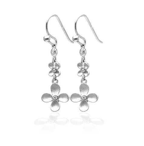 .925 Sterling Silver Rhodium Plated Matte Finish Hanging Clover Earrings