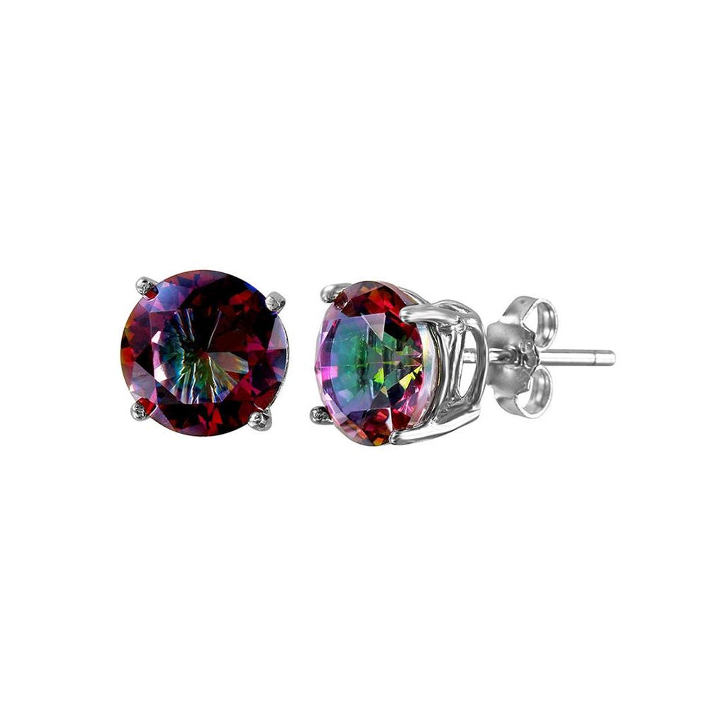 .925 Sterling Silver Rhodium Plated Abd Round Cz Basket Set Studs