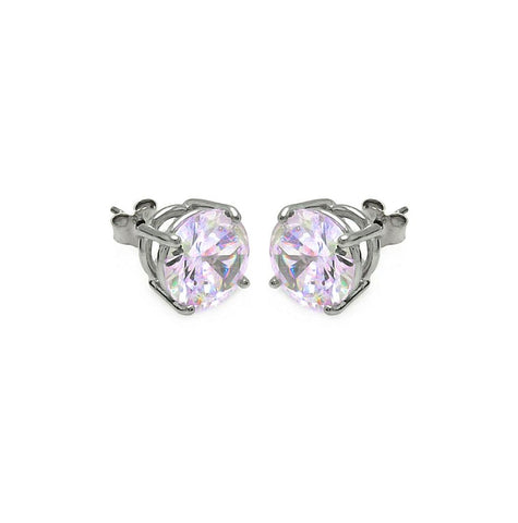 .925 Sterling Silver Rhodium Plated Abl Cz Round Basket Set Studs