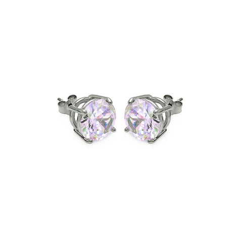 .925 Sterling Silver Rhodium Plated Abl Cz Round Basket Set Studs