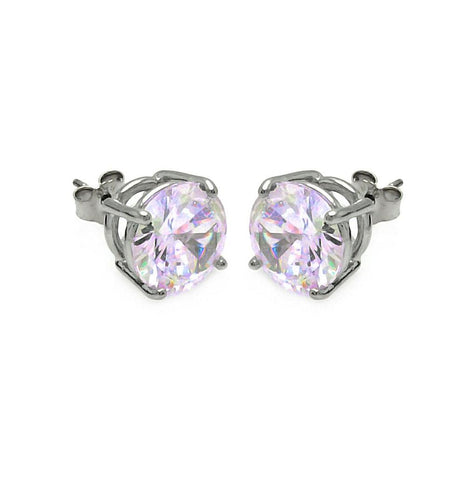 .925 Sterling Silver Rhodium Plated Abl Cz Round Basket Set Studs