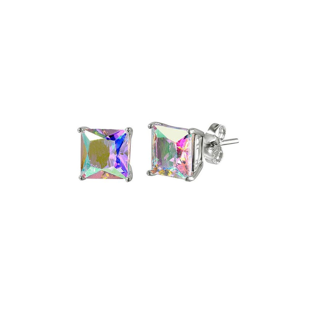 .925 Sterling Silver Rhodium Plated Abl Cz Basket Set Stud Earrings