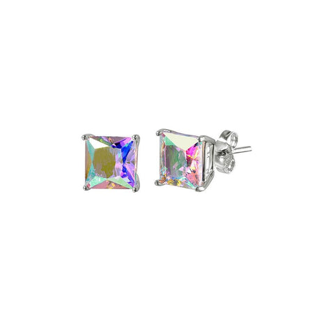 .925 Sterling Silver Rhodium Plated Abl Cz Basket Set Stud Earrings