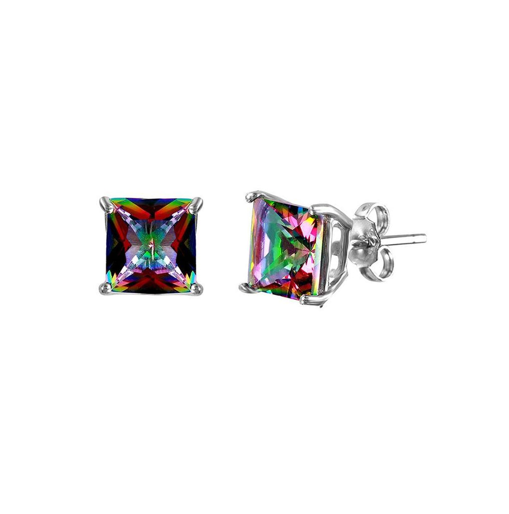 .925 Sterling Silver Rhodium Plated Square Abd Cz Basket Set Studs