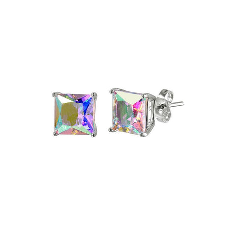 .925 Sterling Silver Rhodium Plated Abl Cz Basket Set Stud Earrings