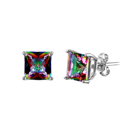 .925 Sterling Silver Rhodium Plated Square Abd Cz Basket Set Studs