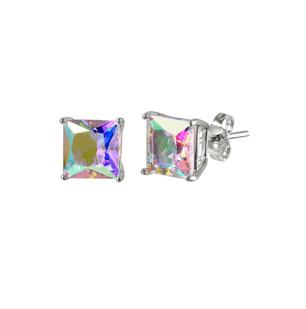 .925 Sterling Silver Rhodium Plated Abl Cz Basket Set Stud Earrings