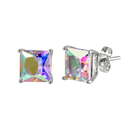 .925 Sterling Silver Rhodium Plated Abl Cz Basket Set Stud Earrings