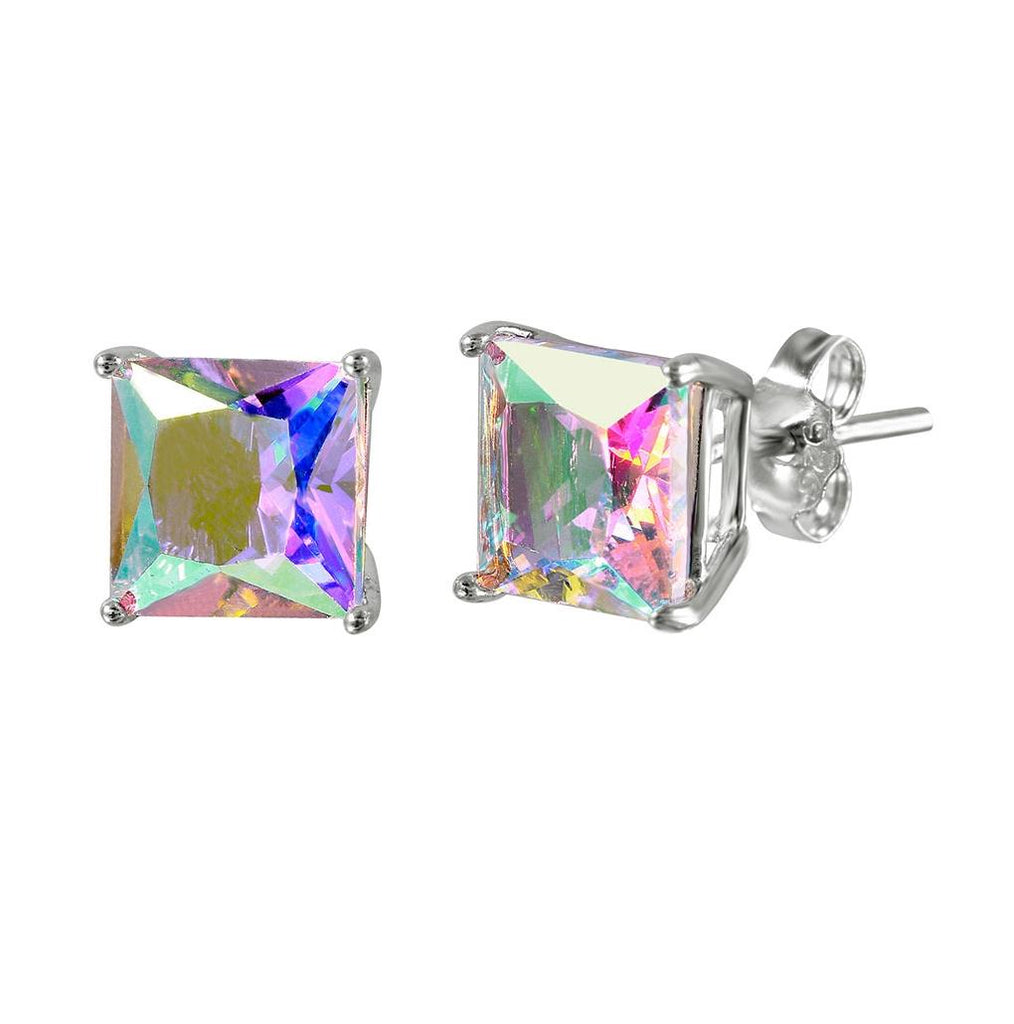 .925 Sterling Silver Rhodium Plated Abl Cz Basket Set Stud Earrings