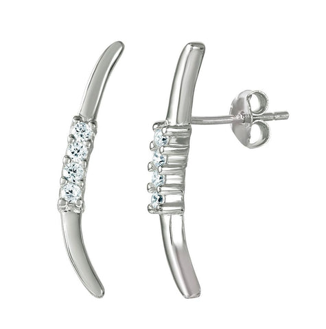 .925 Sterling Silver Rhodium Plated Cz Climbing Earring