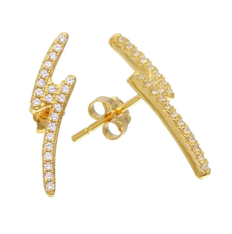 .925 Sterling Silver Gold Plated Lightning Cz Earrings