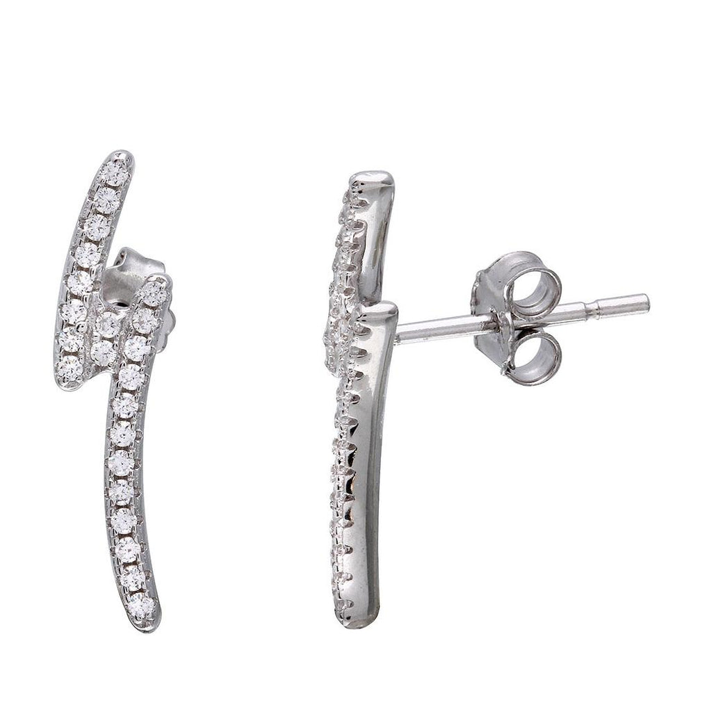 .925 Sterling Silver Rhodium Plated Lightning Cz Earrings