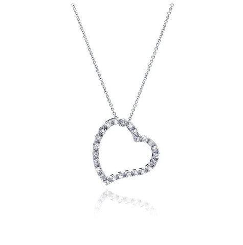 .925 Sterling Silver Clear Cz Rhodium Plated Heart Design Pendant Necklace