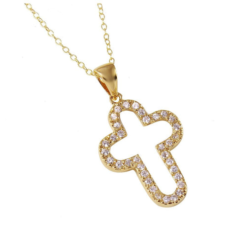 .925 Sterling Silver Gold Plated Open Round Cross Necklace