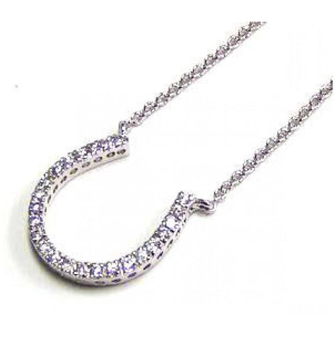 .925 Sterling Silver Clear Cz Rhodium Plated U Shaped Pendant Necklace