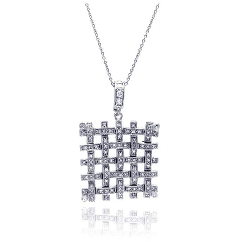 .925 Sterling Silver Clear Cz Rhodium Plated Mesh Pendant Necklace