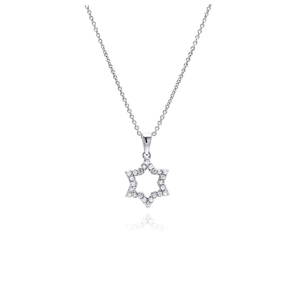 .925 Sterling Silver Clear Cz Rhodium Plated Open Star Pendant Necklace