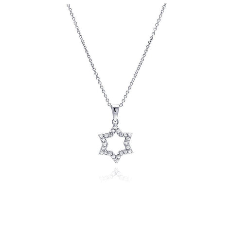 .925 Sterling Silver Clear Cz Rhodium Plated Open Star Pendant Necklace