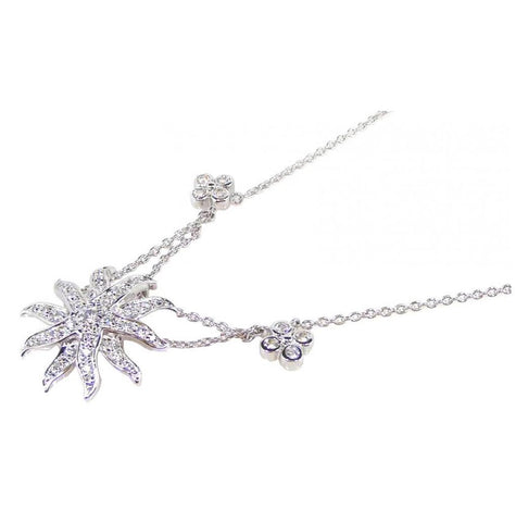 .925 Sterling Silver Clear Cz Rhodium Plated 2star Pendant Necklace