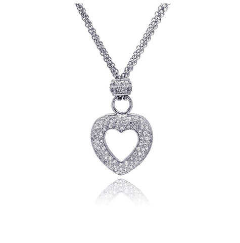 .925 Sterling Silver Clear Cz Rhodium Plated Heart Pendant Necklace