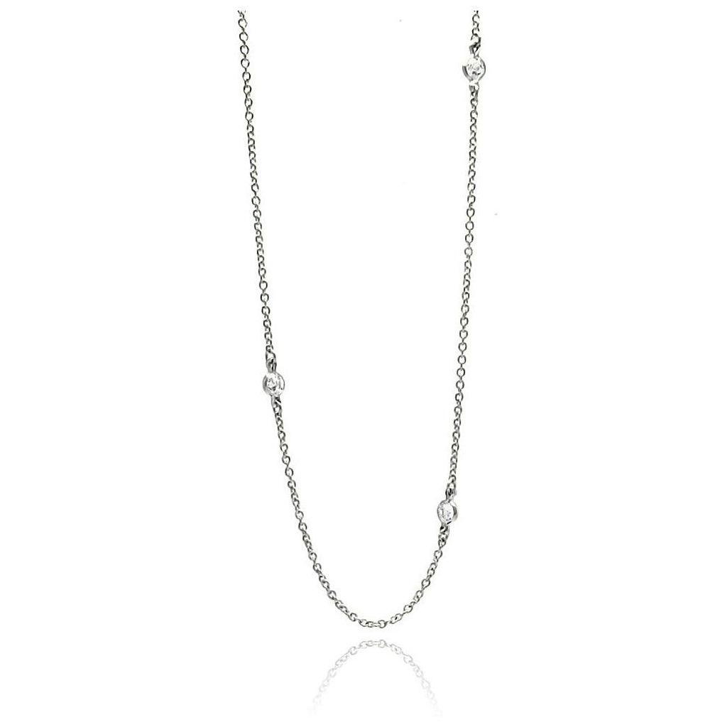 .925 Sterling Silver Rhodium Plated Three Cz Necklace, <b>size: 16</b>