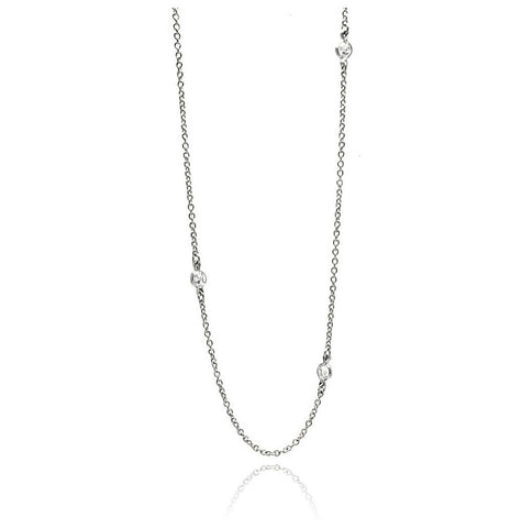 .925 Sterling Silver Rhodium Plated Three Cz Necklace, <b>size: 16</b>