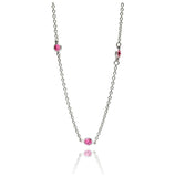 .925 Sterling Silver Rhodium Plated Three Oval Pink Cz Necklace, <b>size: 16</b>