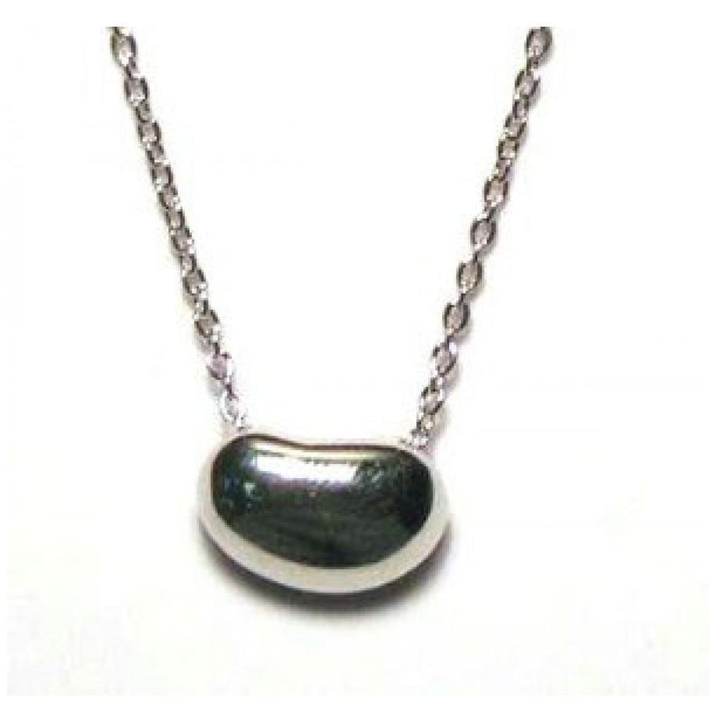 .925 Sterling Silver Rhodium Plated Bean Pendant Necklace