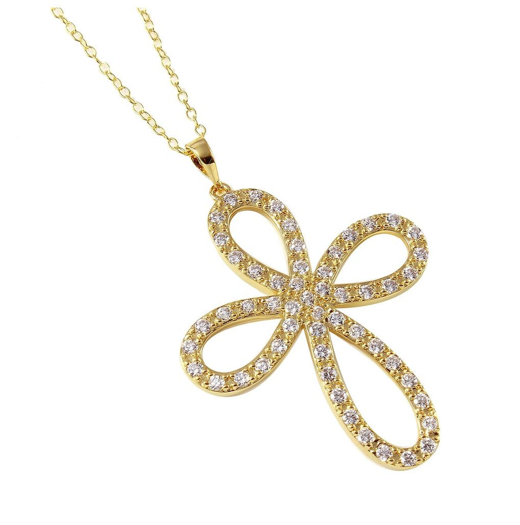 .925 Sterling Silver Gold Plated Open Infinity Round Cross Necklace