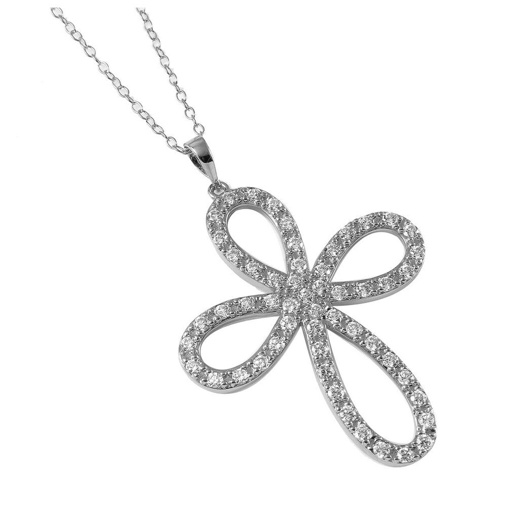 .925 Sterling Silver Rhodium Plated Open Infinity Round Cross Necklace Stp00052