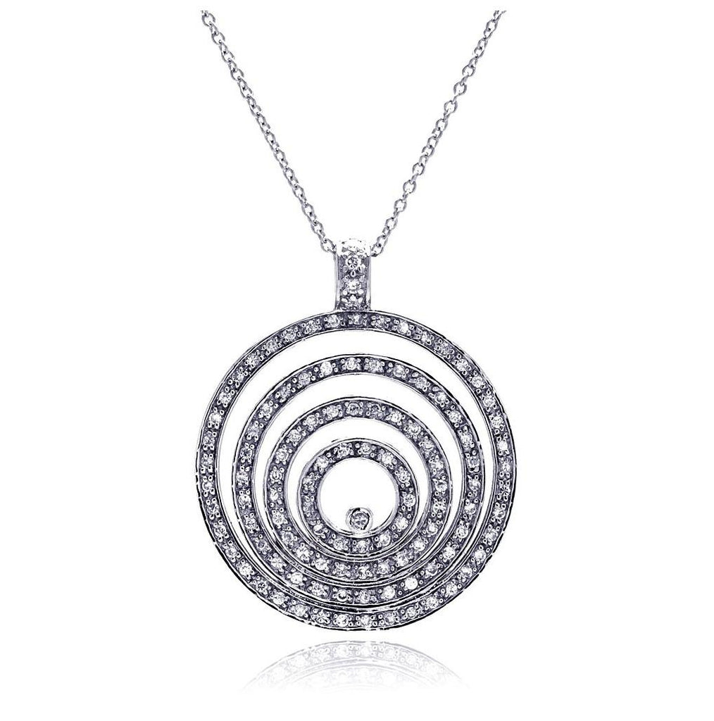 .925 Sterling Silver Clear Cz Rhodium Plated Multi Circle Pendant Necklace