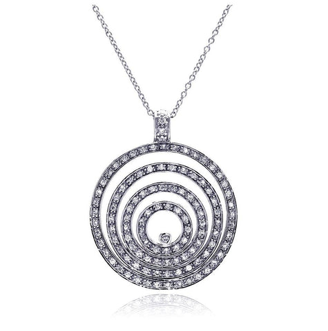 .925 Sterling Silver Clear Cz Rhodium Plated Multi Circle Pendant Necklace