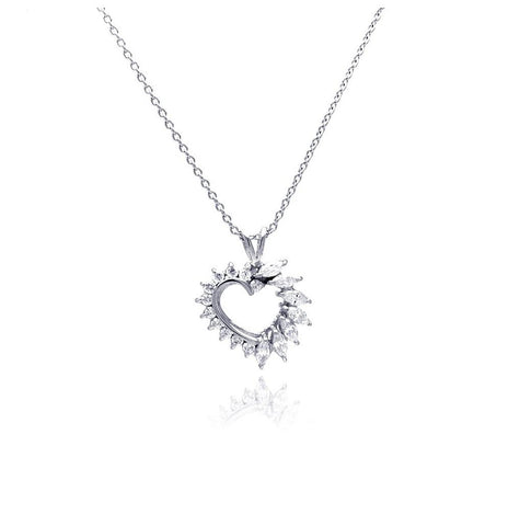 .925 Sterling Silver Clear Cz Rhodium Plated Heart Pendant Necklace